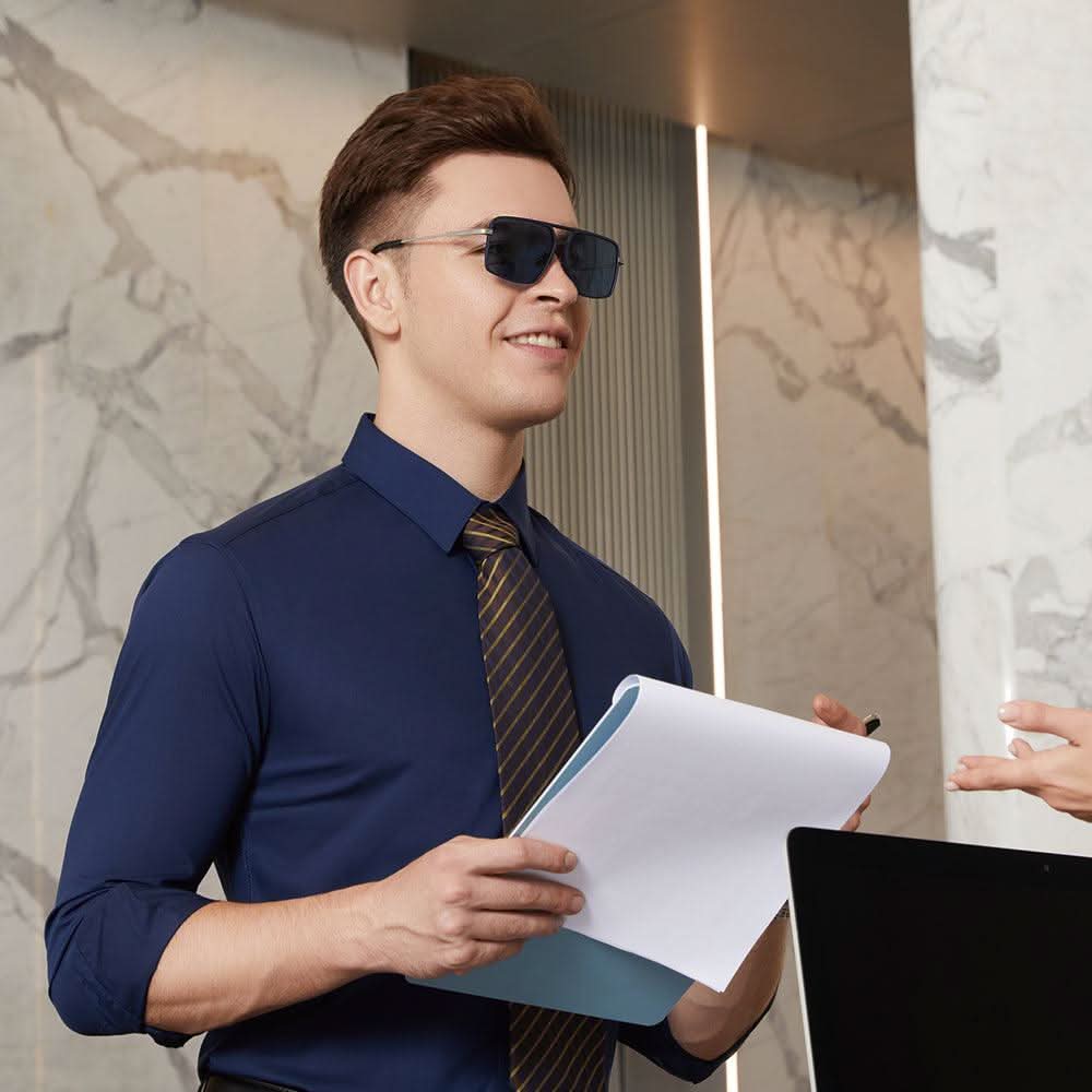 Dollger Titanium Frame Square Aviator Sunglasses